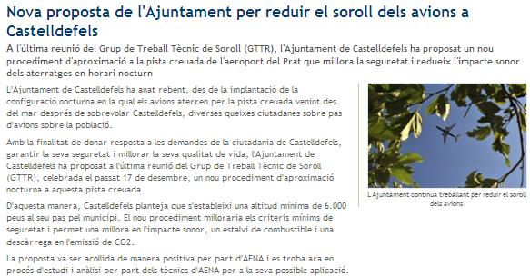 Noticia publicada en la web municipal del Ayuntamiento de Castelldefels (ELCASTELL.ORG) sobre la celebracin de la reunin 17 del GTTR (18 diciembre 2009)